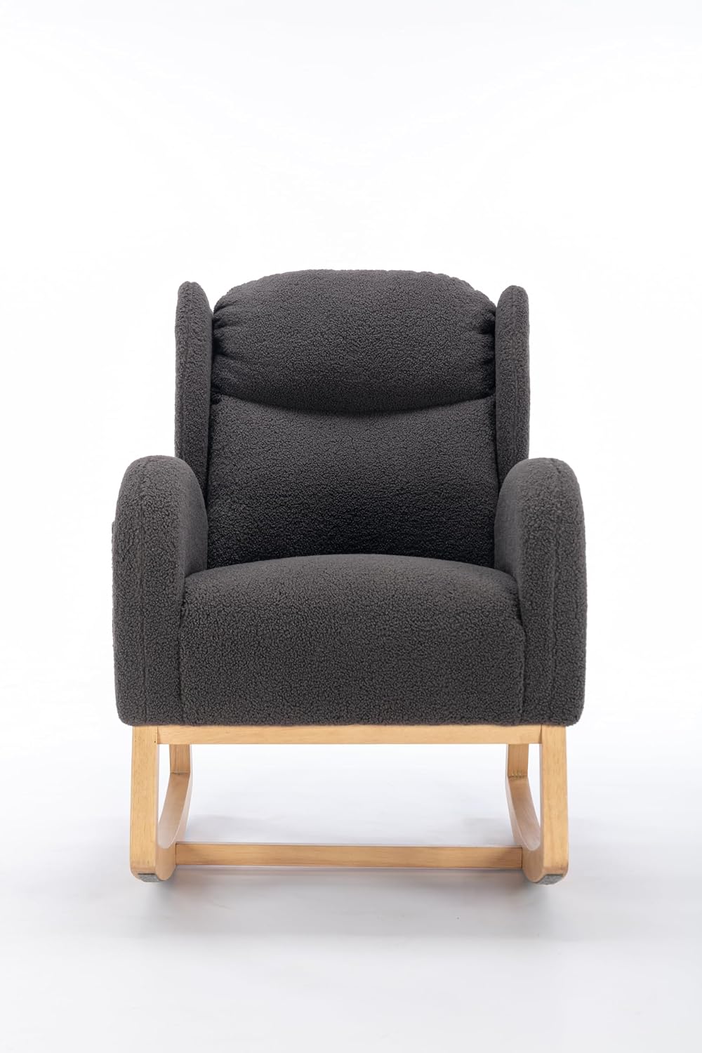 Nursery Glider Chair - Wingback Teddy Upholstered Rocking Chair with High Backrest, Ergonomic Rocker Chair for Breastfeeding & Baby Room, Modern Accent Armchair for Living Room & Bedroom, Gray