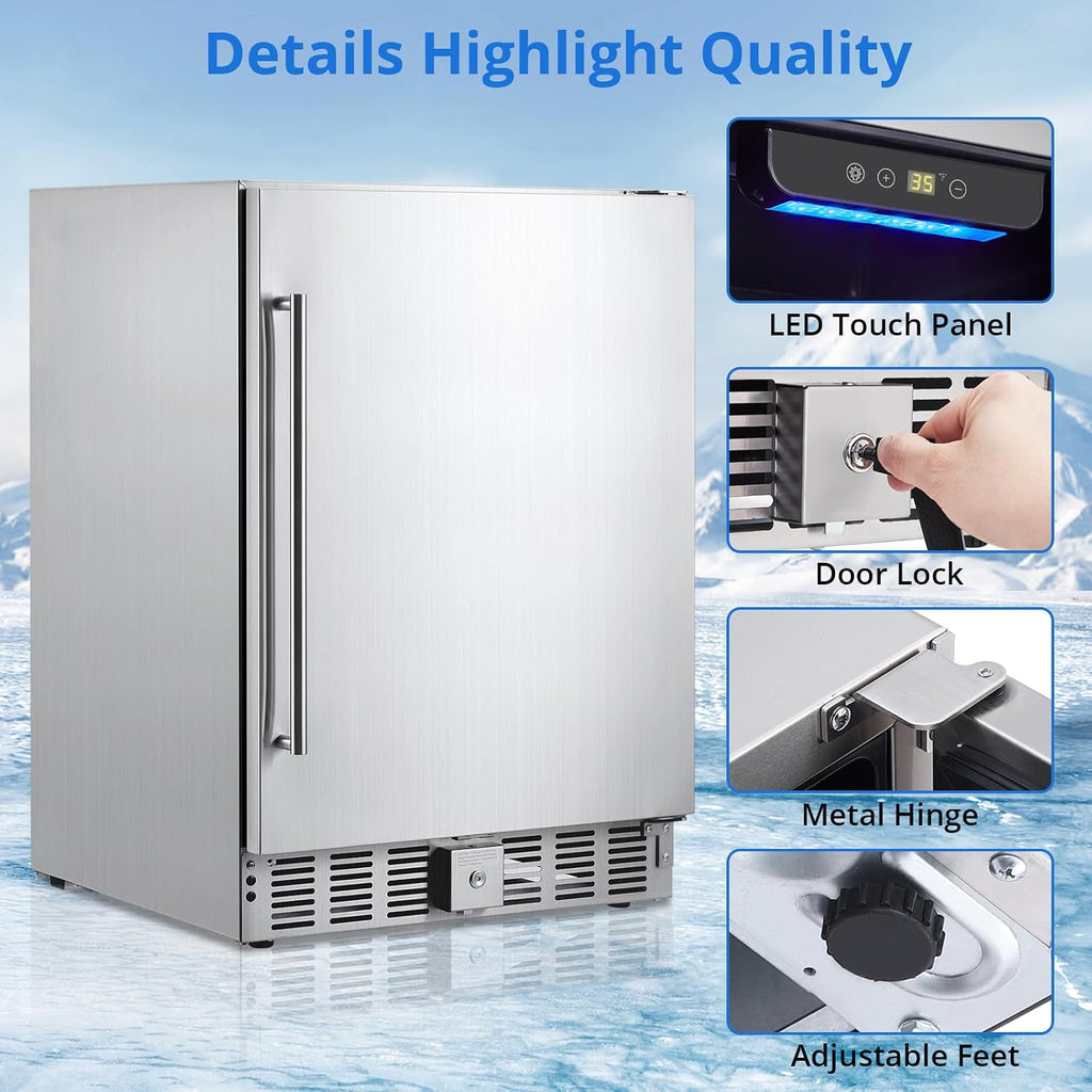 Garvee Beverage Fridge 24 Inch, Stainless Steel Under Counter Beverage Refrigerator 180 Capacity Freestanding Beer Drink Soda Cooler Fridges for Indoor Kitchen, Apart, Office, Home, Supermarket