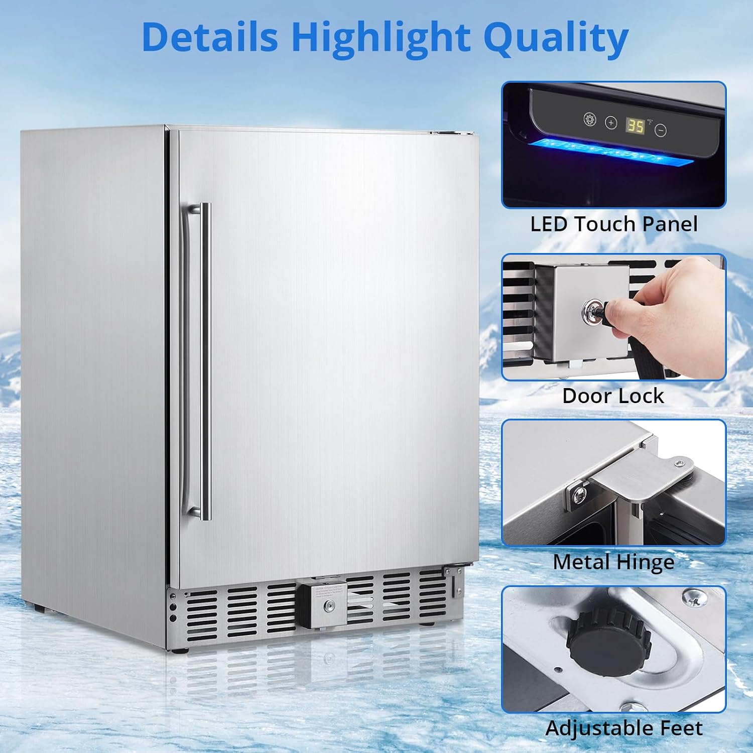 Garvee Beverage Fridge 24 Inch, Stainless Steel Under Counter Beverage Refrigerator 180 Capacity Freestanding Beer Drink Soda Cooler Fridges for Indoor Kitchen, Apart, Office, Home, Supermarket