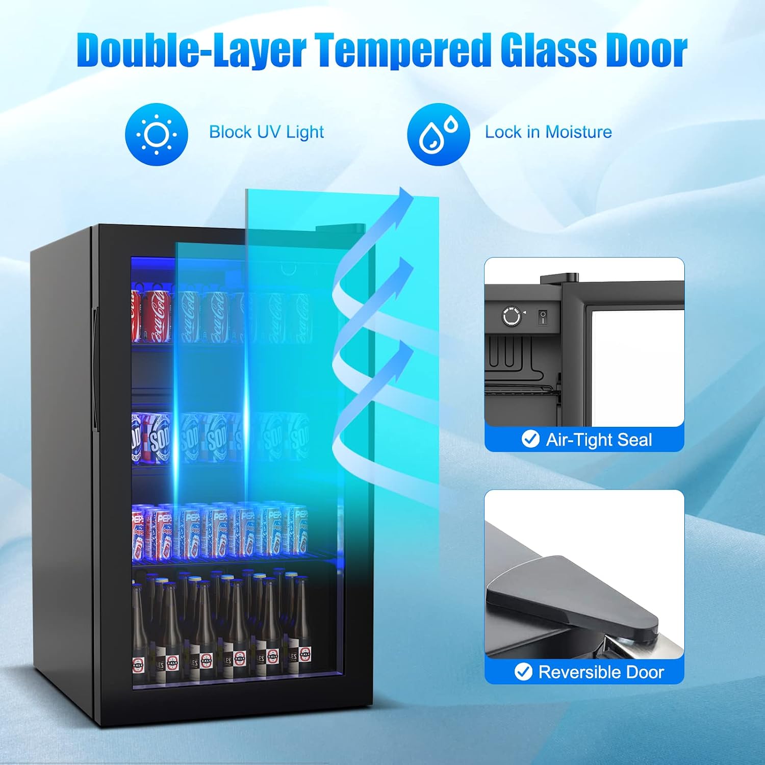 COSTWAY Beverage Refrigerator, 3.2 Cubic Foot Capacity, 120 Can Beverage Cooler with LED Light, Adjustable Thermostat, Removable Shelves, Perfect for Soda, Beer or Wine, Small Drink Dispenser Machine