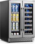 Wine and Beverage Refrigerator,24 inch Dual Zone Upgrade Compressor Wine Cooler 20 Bottle & 88 Cans,Built in or Under Counter Wine Fridge with Glass Door for Bar and Home