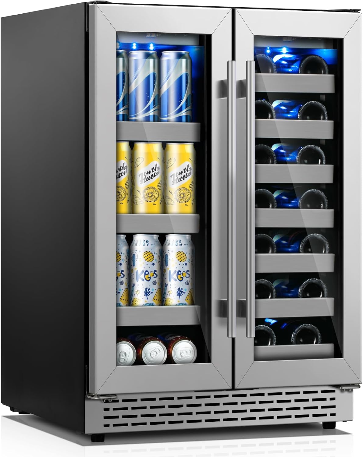 Wine and Beverage Refrigerator,24 inch Dual Zone Upgrade Compressor Wine Cooler 20 Bottle & 88 Cans,Built in or Under Counter Wine Fridge with Glass Door for Bar and Home