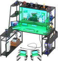 armocity L Shaped Gaming Desk with Hutch & Shelves, 47'' Computer LED Lights Power Strips, Reversible PC Shape Storage, for Monitor Stand, Black