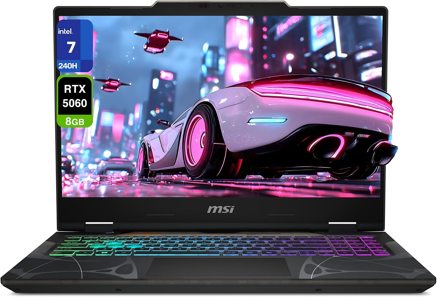 msi Cyborg 15 Gaming Laptop, Intel 7-240H, 64 GB DDR5 RAM, 2 TB PCIe SSD, 15.6' FHD (1920x1080) 144 Hz IPS Display, Nvidia G-Force RTX 5060, 4-Zone RGB Keyboard, W11 Home, Translucent Black