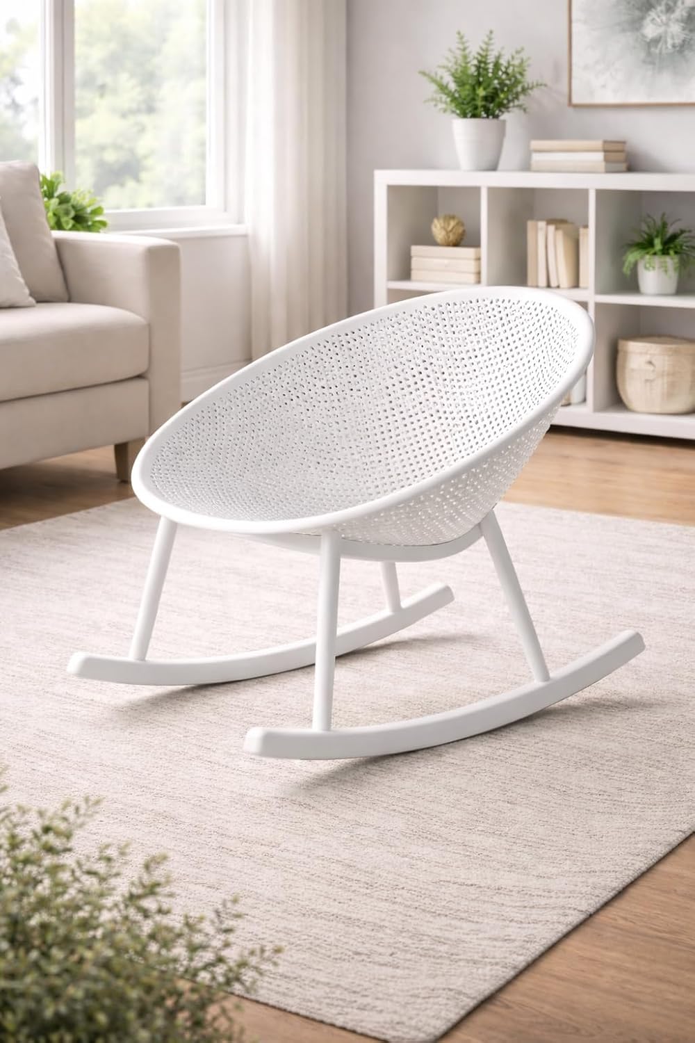2xhome Patio Rocking Chair | Oval Egg Shaped Lounge Rocker | All Weather Plastic | Modern Accent Side Chair for Indoor or Outdoor Use, White, Single, Set of 1