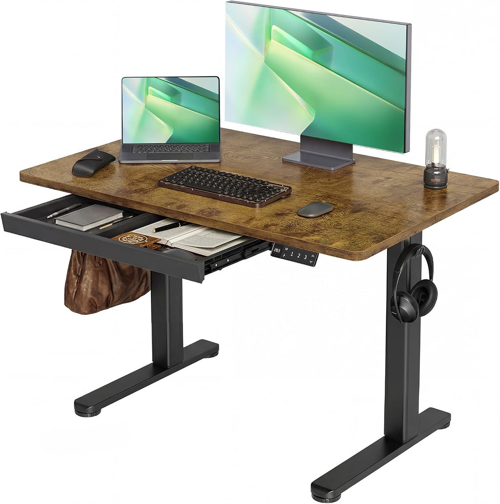 Claiks Standing Desk with Drawers, Electric Standing Desk Adjustable Height, Stand Up Desk Computer Workstation, 40 Inch, Rustic Brown