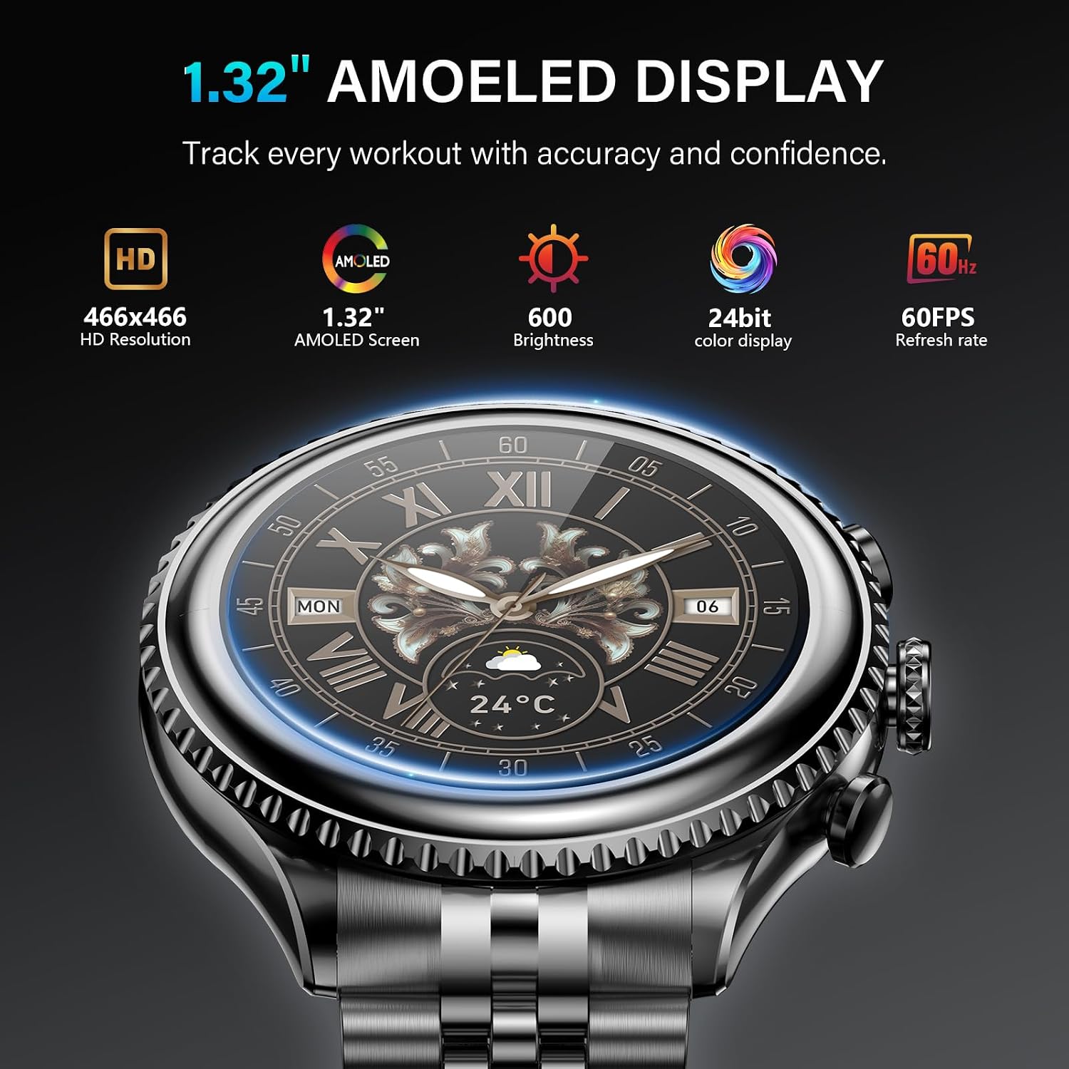 2026 Rotating Bezel Smart Watch for Men with Bluetooth Call, Heart Rate, Blood Pressure, SpO2, Sleep Monitor, Waterproof Round Watch with Encoder Knob, 1.32' AMOLED Display, Compatible Android and iOS