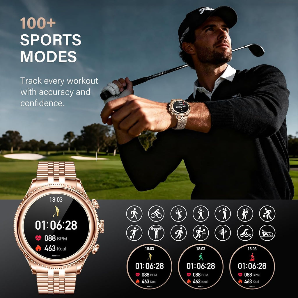 2026 Luxury Smart Watch for Men, Rotating Dial (Axe-Cut Bezel) Smartwatch, 1.32' AMOLED Display, Heart Rate, Blood Pressure, SpO2, Sleep Monitor, Stainless Steel Build, Compatible Android and iOS