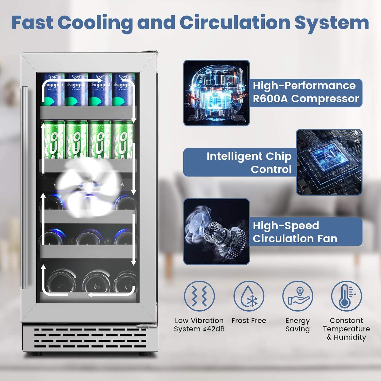 15 Inch Wine and Beverage Refrigerator, 13 Bottle & 48 Cans Dual Zone Wine Cooler, 37-65°F, Freestanding/Under Counter Beverage Fridge with Glass Door Stainless Steel Shelves