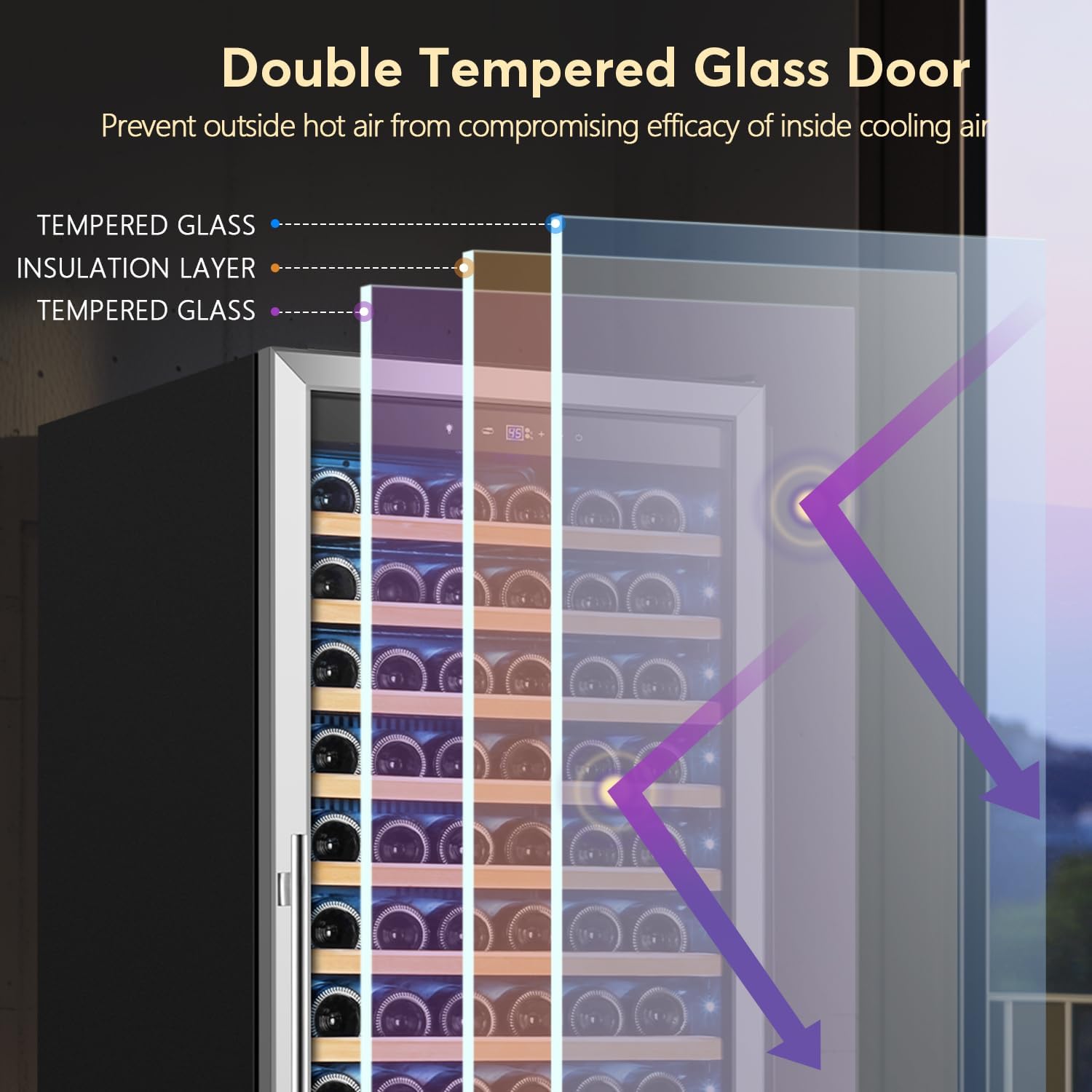 Tylza Upgraded 154 Bottles Wine Cooler Refrigerator, 24 Inch Tall Wine Fridge Built-in or Freestanding with Professional Compressor, Low Noise Fast Cooling and Intelligent Temperature Memory