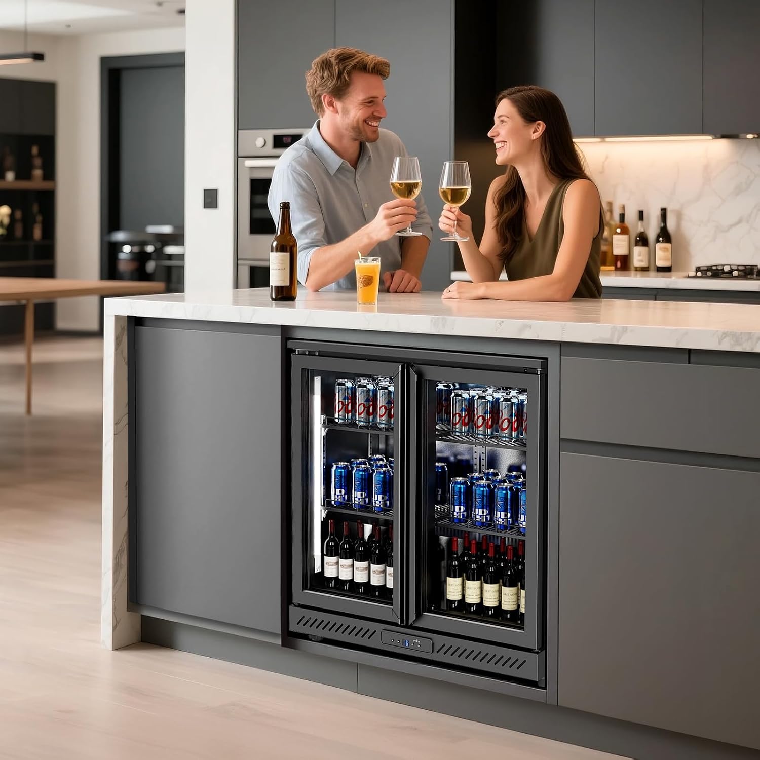 ROVSUN 7.4 Cu.Ft Commercial Back Bar Cooler ETL Certified, Bar Fridge Commercial Beverage Refrigerator w/ 2 Doors LED Digital Temperature Control, Drink Cooler for Restaurant Beer Wine Soda