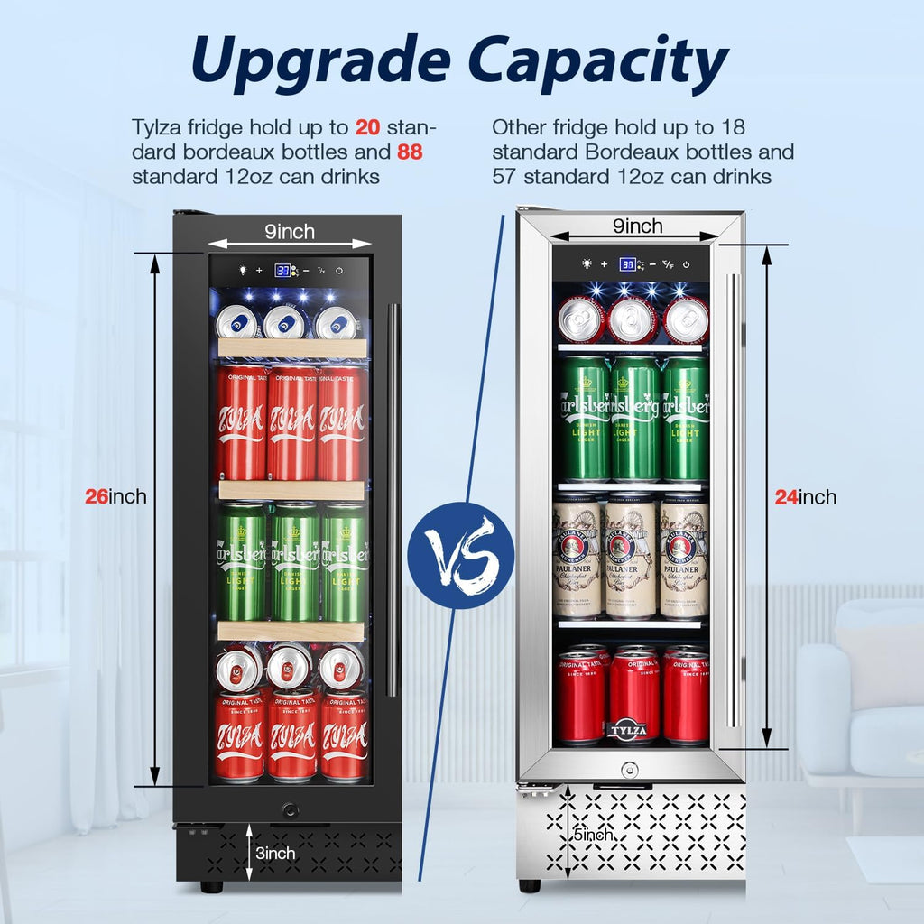 Tylza 24 Inch Wine and Beverage Refrigerator, Dual Zone Wine Beverage Cooler 24' with French Door, Under Counter Wine Beer Fridge Built-In or Freestanding, Holds 20 Bottles and 88 Cans, Black