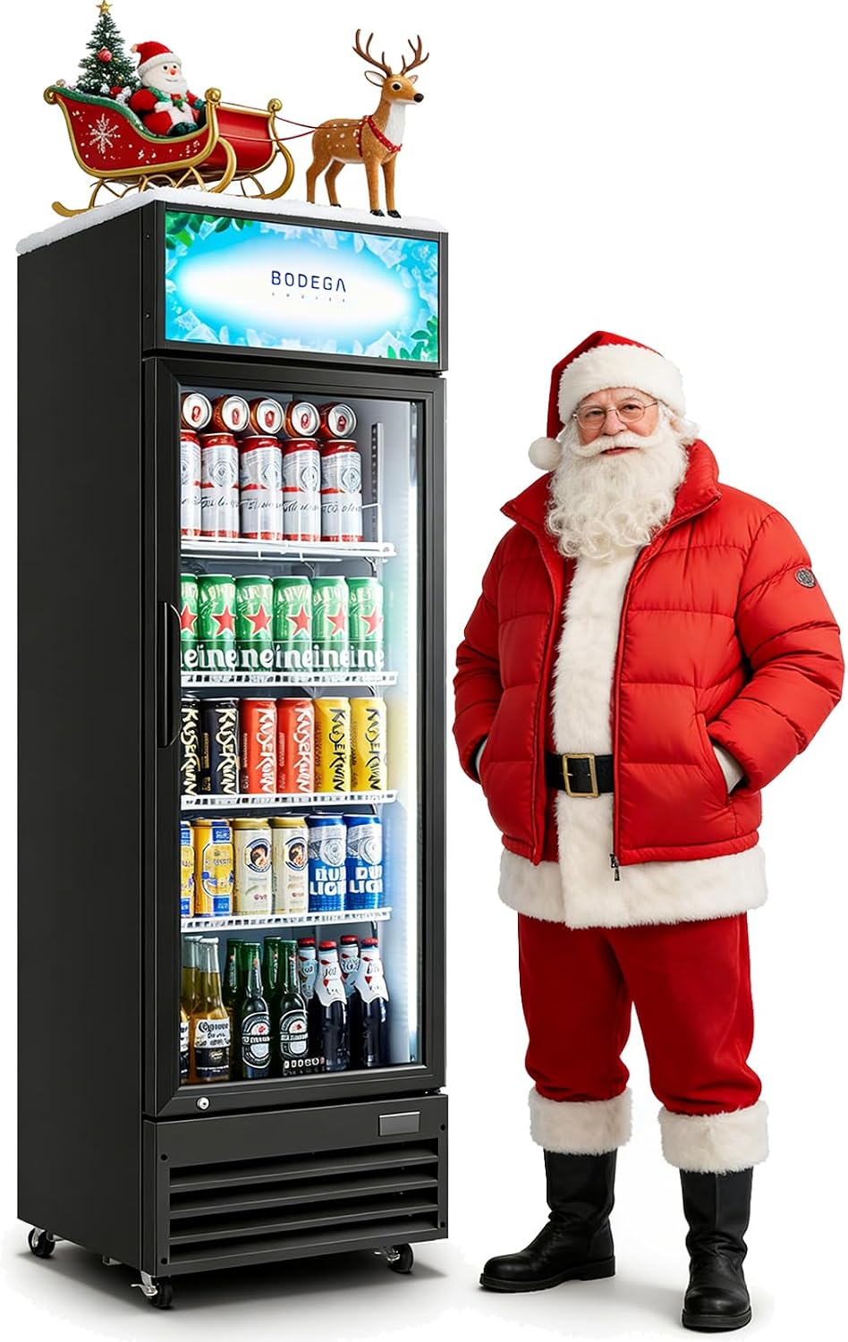 BODEGA COOLER 9 Cu. Ft Commercial Merchandiser Refrigerator with Glass Door & LED Light | Energy-Saving Beverage Display refrigerator, 32°F-50°F Temp, 4 Adjustable Shelves, Lock for Office/Bar/Kitchen