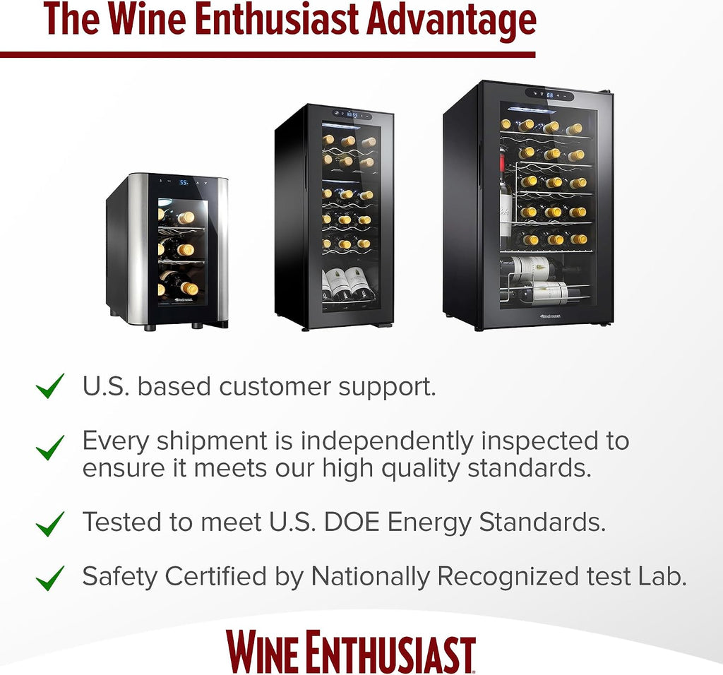 Wine Enthusiast 6-Bottle Countertop Wine Cooler – Compact Mini Fridge for Kitchen or Bedroom with 3 Shelves, Energy-Efficient Cooling, Adjustable Digital Temperature Control