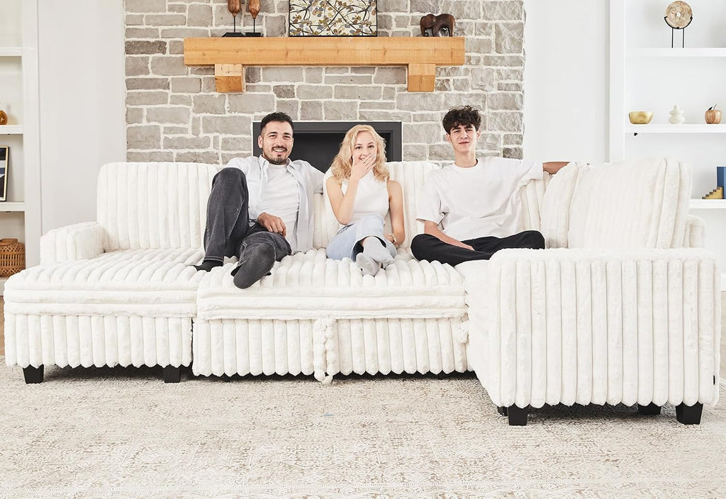 Belffin Corduroy Sleeper Sofa Bed with Storage Chaise Modular Sectional Sofa Couch with Pull Out Bed L Shaped Sectional Couches for Living Room Beige Couch