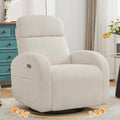 Power Nursery Glider Recliner, Swivel Glider Recliner with USB & Type-C Port, Swivel Reclining Nursery Rocker with Double Pockets for Living Room, White,Corduroy