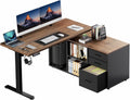 HUANUO L Shaped Standing Desk, Electric Executive Desk with Drawers, Adjustable Height Stand Up Desk, 55″ x 23.6″ One-Whole Piece Desktop, Home Office Computer Desk with 4 Memory Presets, Walnut