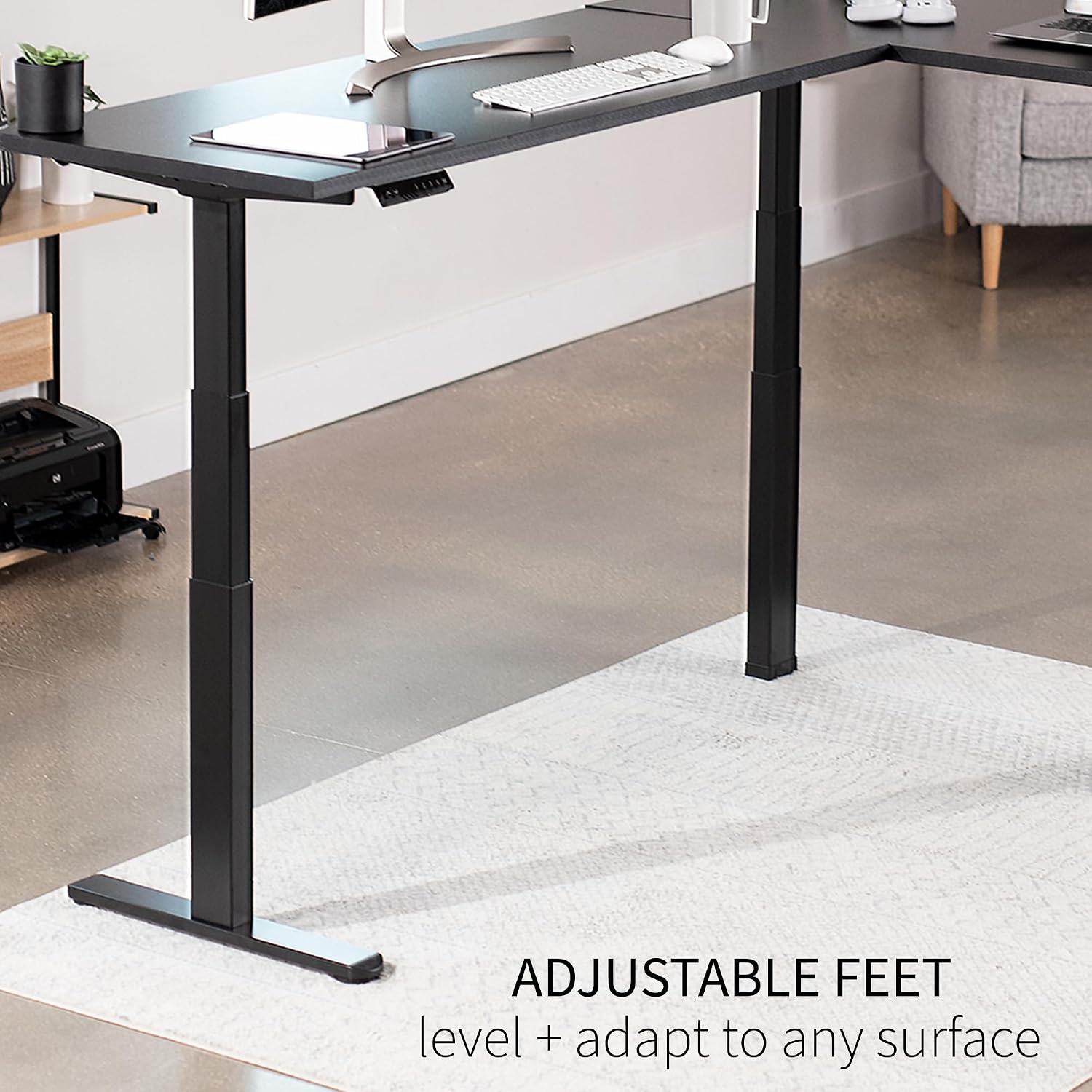 VIVO Electric Triple Motor Height Adjustable 3 Leg Corner Desk Frame, up to 300lbs, Sit Stand Ergonomic L Shaped Frame Only, Black, DESK-V130EB