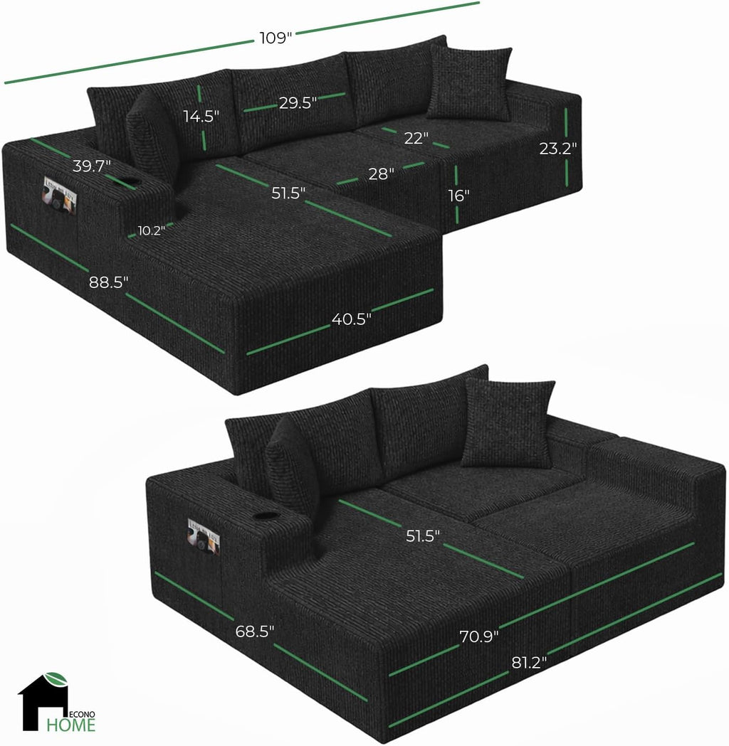 EconoHome Boneless Cloud Sectional Sofa - Plush Deep Seat L-Shaped Couch for Relaxing & Entertaining, Durable Construction & Easy Assembly, Perfect Addition to Any Living Room