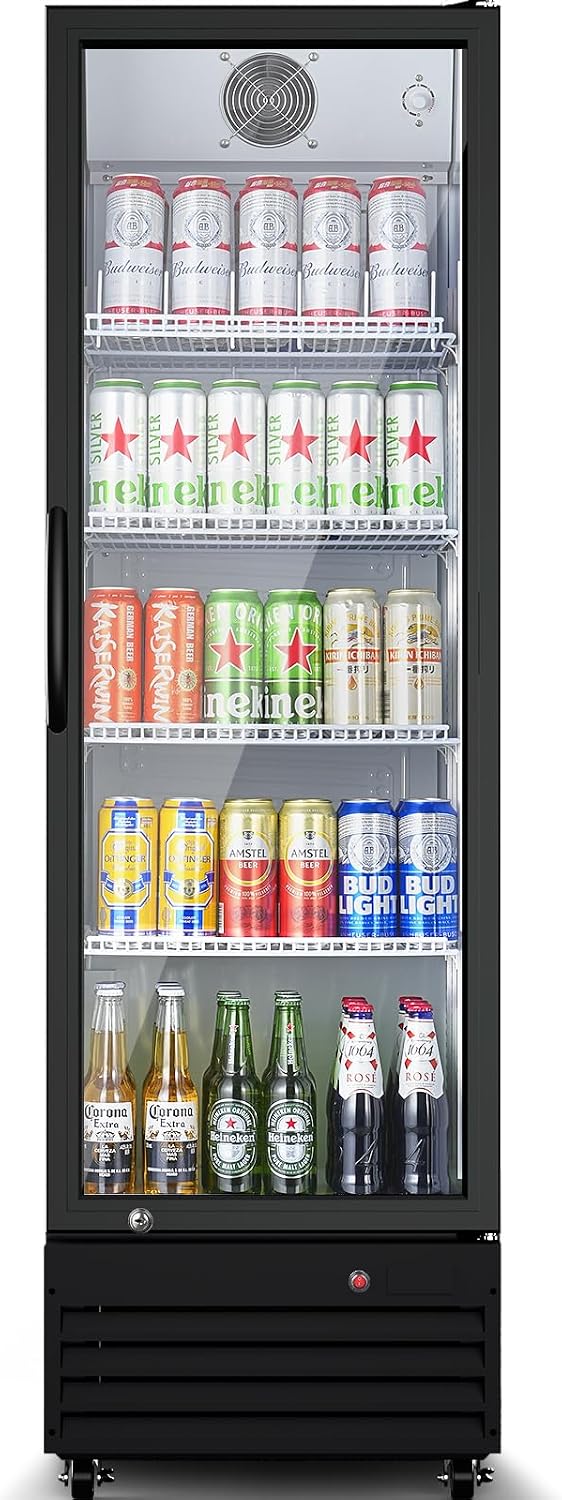 BODEGACOOLER 12.5 Cu.Ft Commercial Beverage Refrigerator with Glass Door,Commercial Drink Refrigerator,Upright Large Display Merchandiser Beverage Bar Cooler with Soft LED Light,Adjustable Shelves