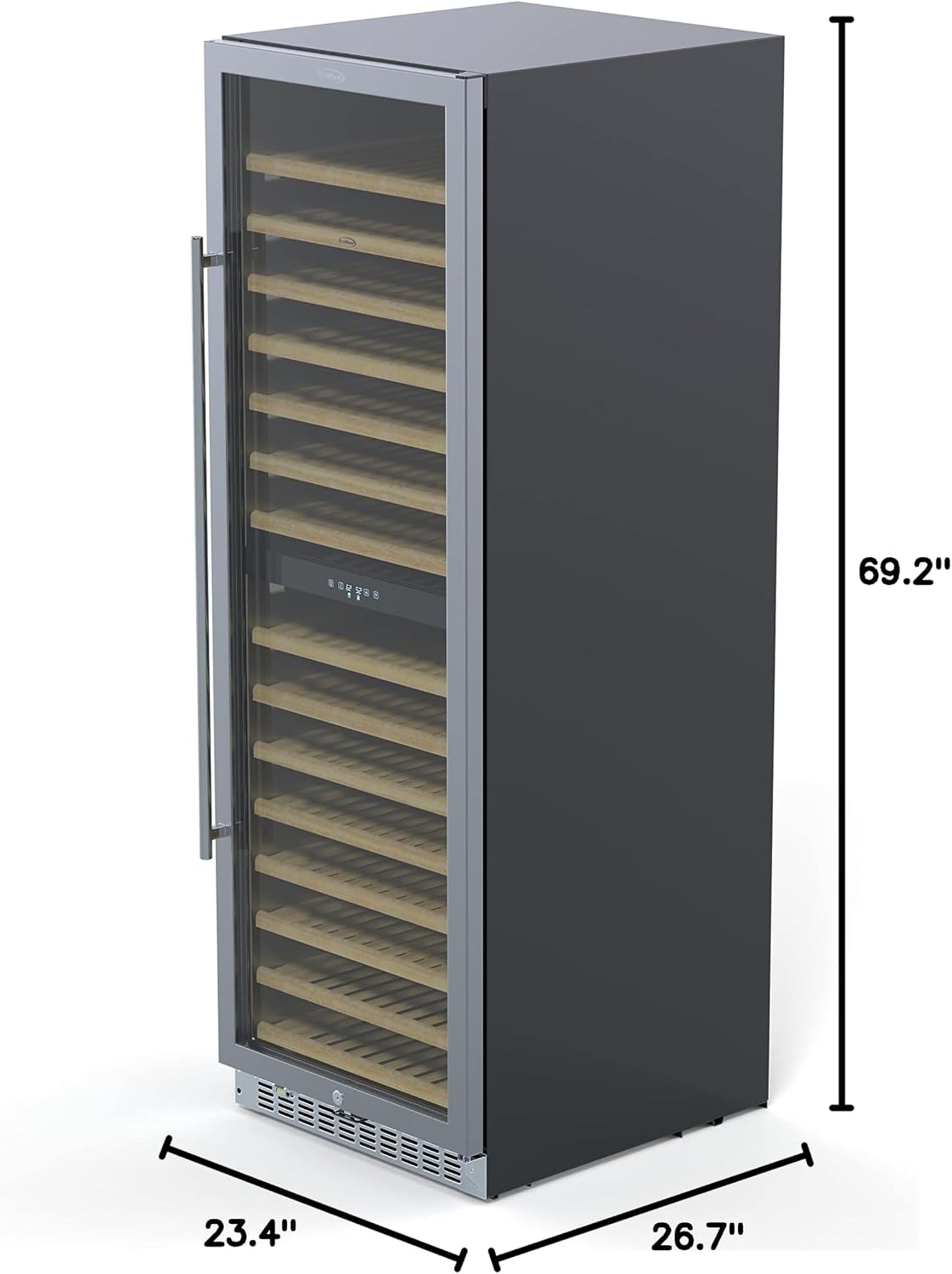 KoolMore 24' Inch 15.1 Cu.Ft. Dual Zone Wine Cooler Refrigerator, Freestanding or Built-In Unit, Stainless Steel Finish, Temperature Control, and Door Lock (KM-CW155DZ-SS), Silver, 155 Wine Bottles