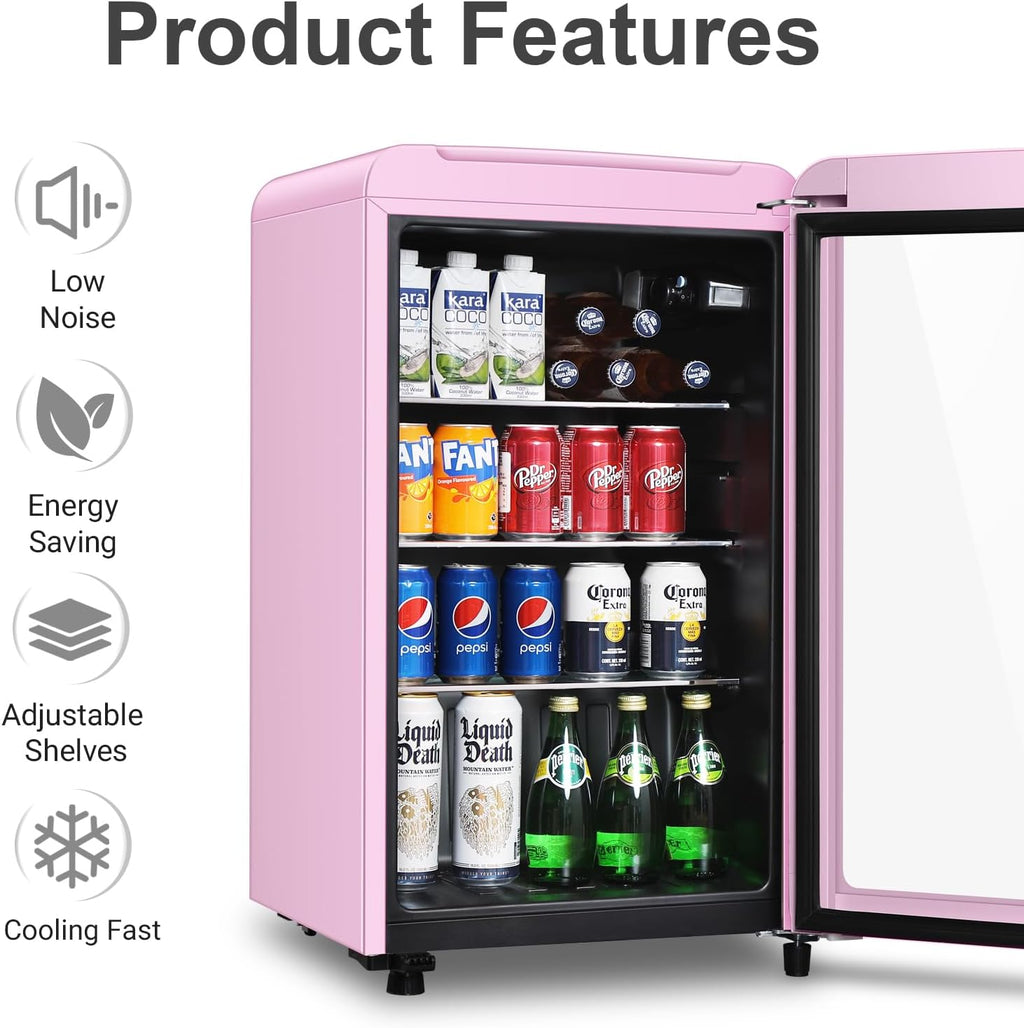 HAILANG Retro Beverage Refrigerator Cooler, 3.2 Cu.ft Mini Fridge with Glass Door for Soda Beer Wine, Beverage Cooler Prefect for Home, Bar