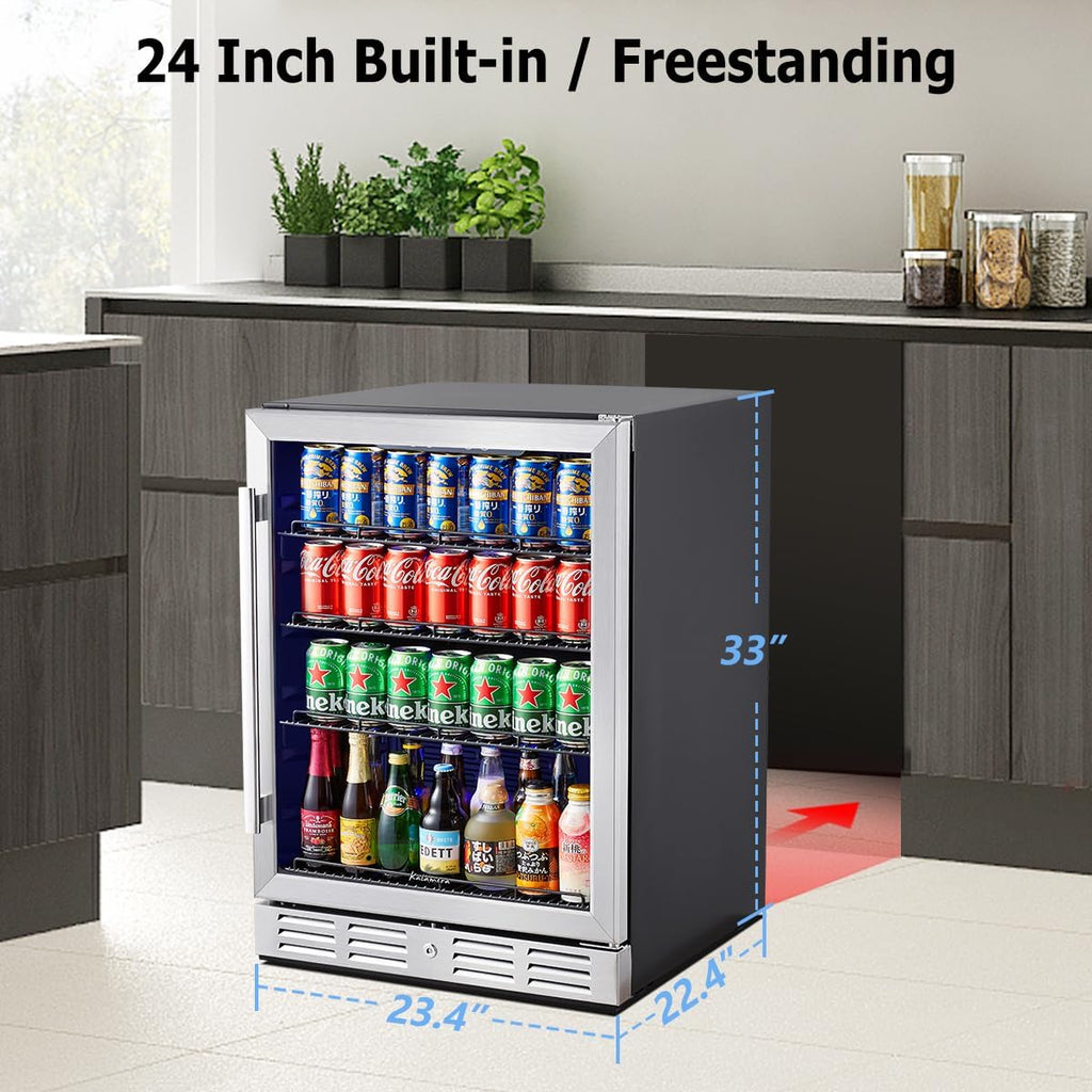 Kalamera 24 inch Beverage Refrigerator - 154 Cans Capacity Beverage Cooler- Fit Perfectly into 24' Space Built in Counter or Freestanding - for Soda, Water, Beer or Wine - For Kitchen, Bar or Office