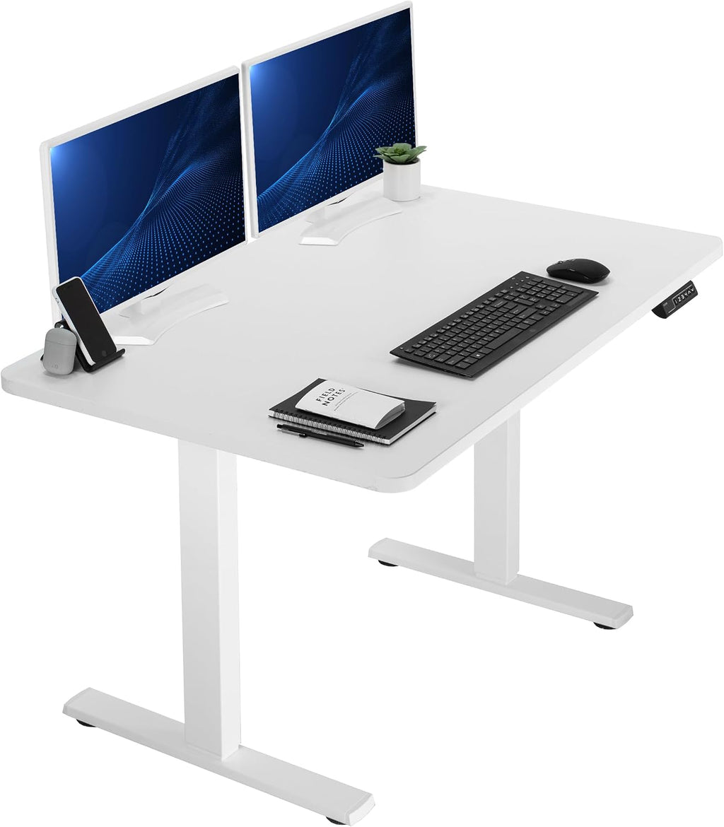 VIVO Electric 48 x 30 in Standing Desk, Memory Height Adjustment, 1B Series, Holds 220 lbs, One-Piece White Top, White Frame, DESK-KIT-1W5W