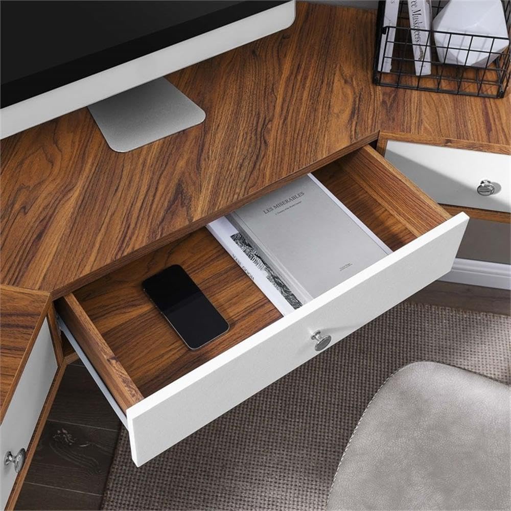 Modway Transmit 47' Wall Mount Corner Wood Office Desk in Walnut/White