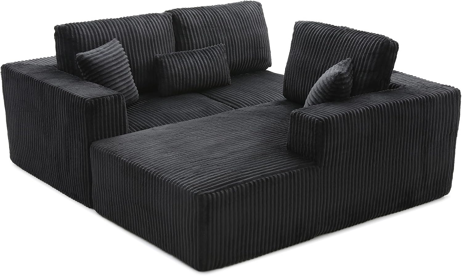L Shaped Modular Boneless Sectional Couches for Living Room, Wide Armrest, Deep Seat, Memory Foam, Assembly Free, Modern Comfy Corduroy Fluffy Cloud Sofa with Right Chaise, Black
