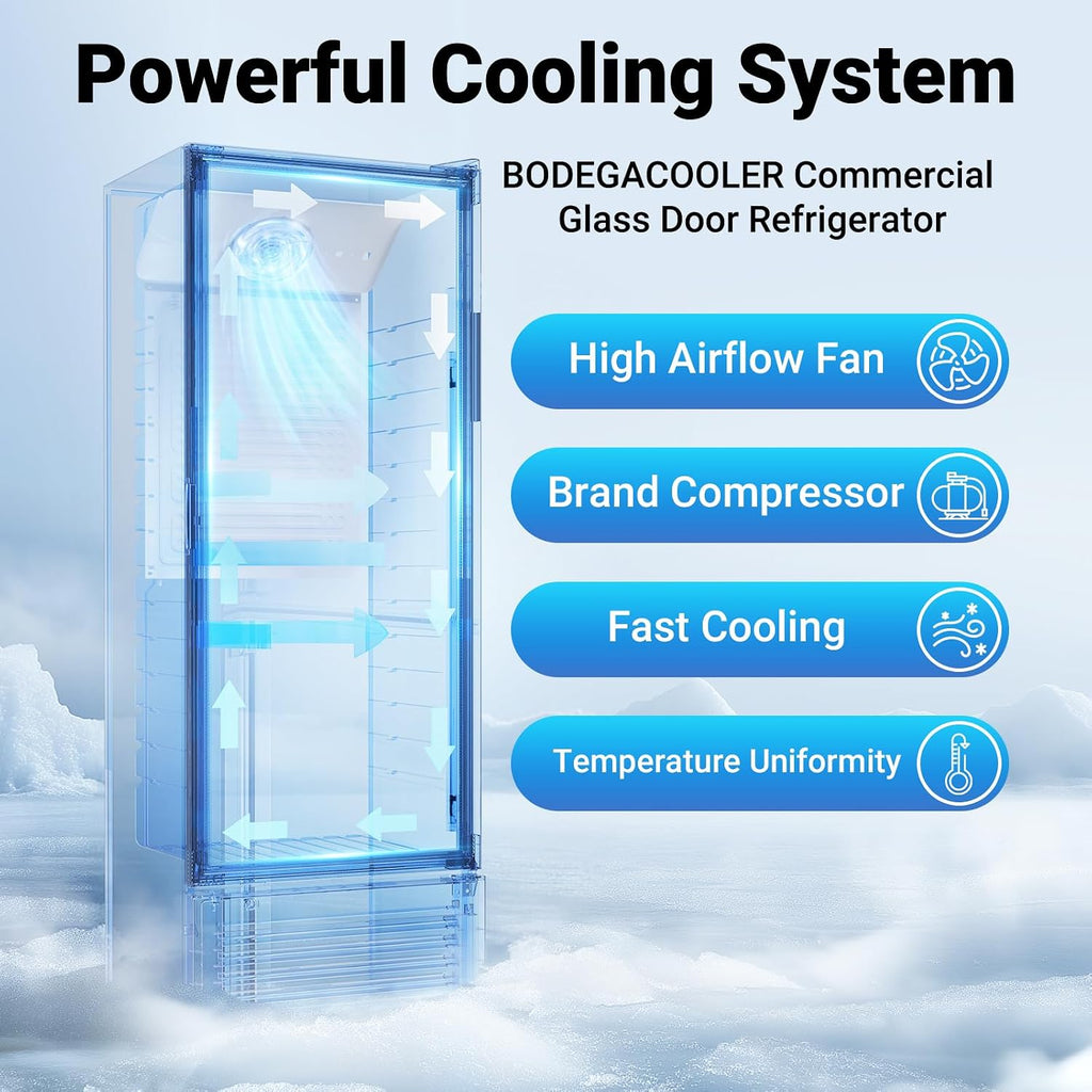 BODEGACOOLER Commercial Beverage Refrigerator, 290L Display Fridge with Soft LED Light, 264 Cans & 120 Bottles Commercial Merchandiser Refrigerator For Kitchen, Home,Office,Garage,Gym,Shop,Man cave