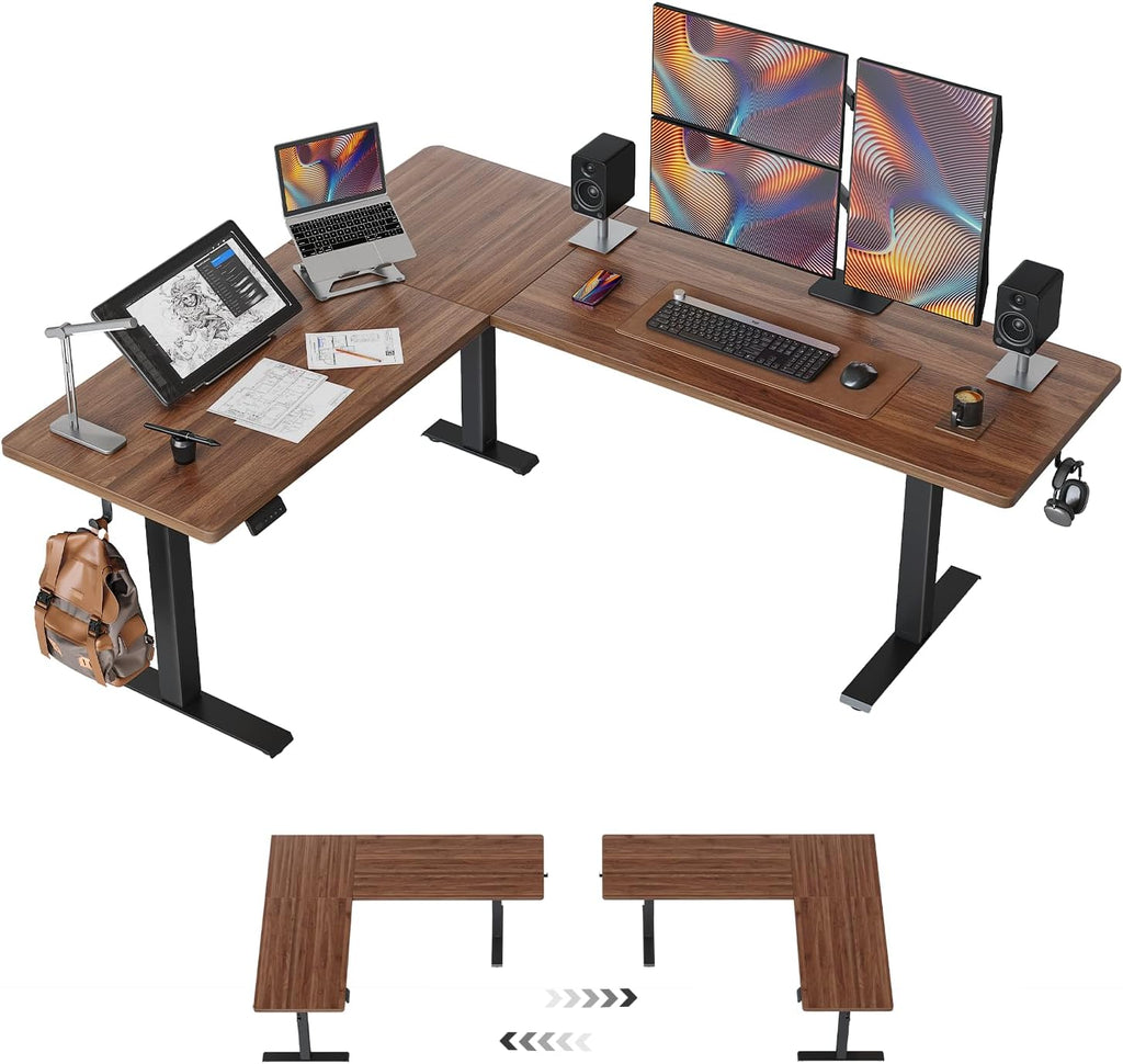 FEZIBO 75x63 L Shaped Standing Desk, Electric Height Adjustable L Shaped Desk, Suitable for Home Office, Black Walnut