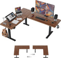 FEZIBO 75x63 L Shaped Standing Desk, Electric Height Adjustable L Shaped Desk, Suitable for Home Office, Black Walnut