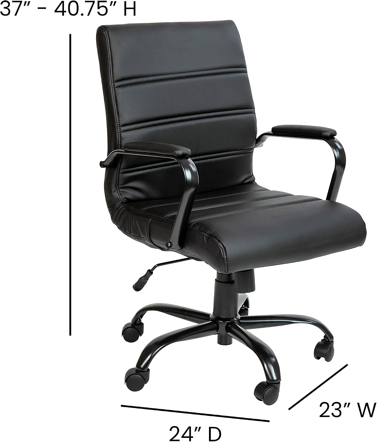 Flash Furniture Whitney Mid-Back Swivel LeatherSoft Desk Chair with Padded Seat and Armrests, Adjustable Height Padded Office Chair, Black
