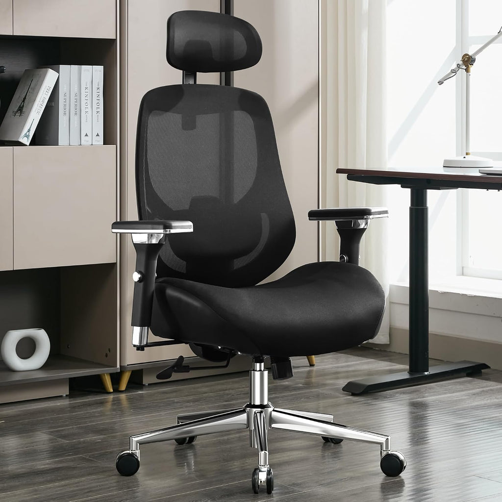 BOSMILLER 700lbs Big and Tall Office Chair with Wide Thick Seat Cushion for Sitting All Day,Ergonomic Mesh Desk Chair with Adjustable Lumbar Support and Headrest for Heavy People,4D Armrests