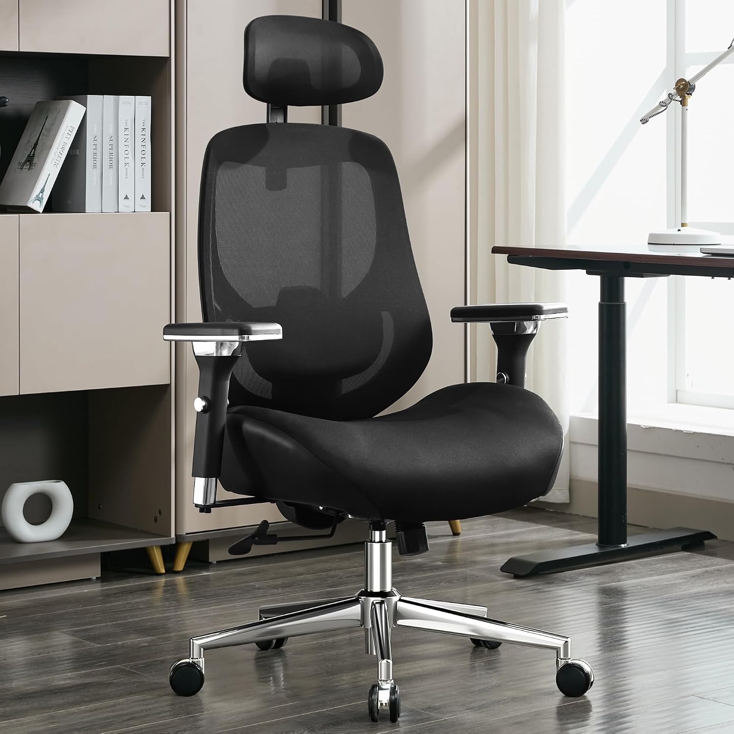 BOSMILLER 700lbs Big and Tall Office Chair with Wide Thick Seat Cushion for Sitting All Day,Ergonomic Mesh Desk Chair with Adjustable Lumbar Support and Headrest for Heavy People,4D Armrests