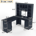 Bellemave L-Shaped Computer Desk with Drawers, Hutch and Bookshelf, Home Office Desk, Corner Gaming Computer Desk with Power Outlet, Study Table Writing Desk, Antique Blue