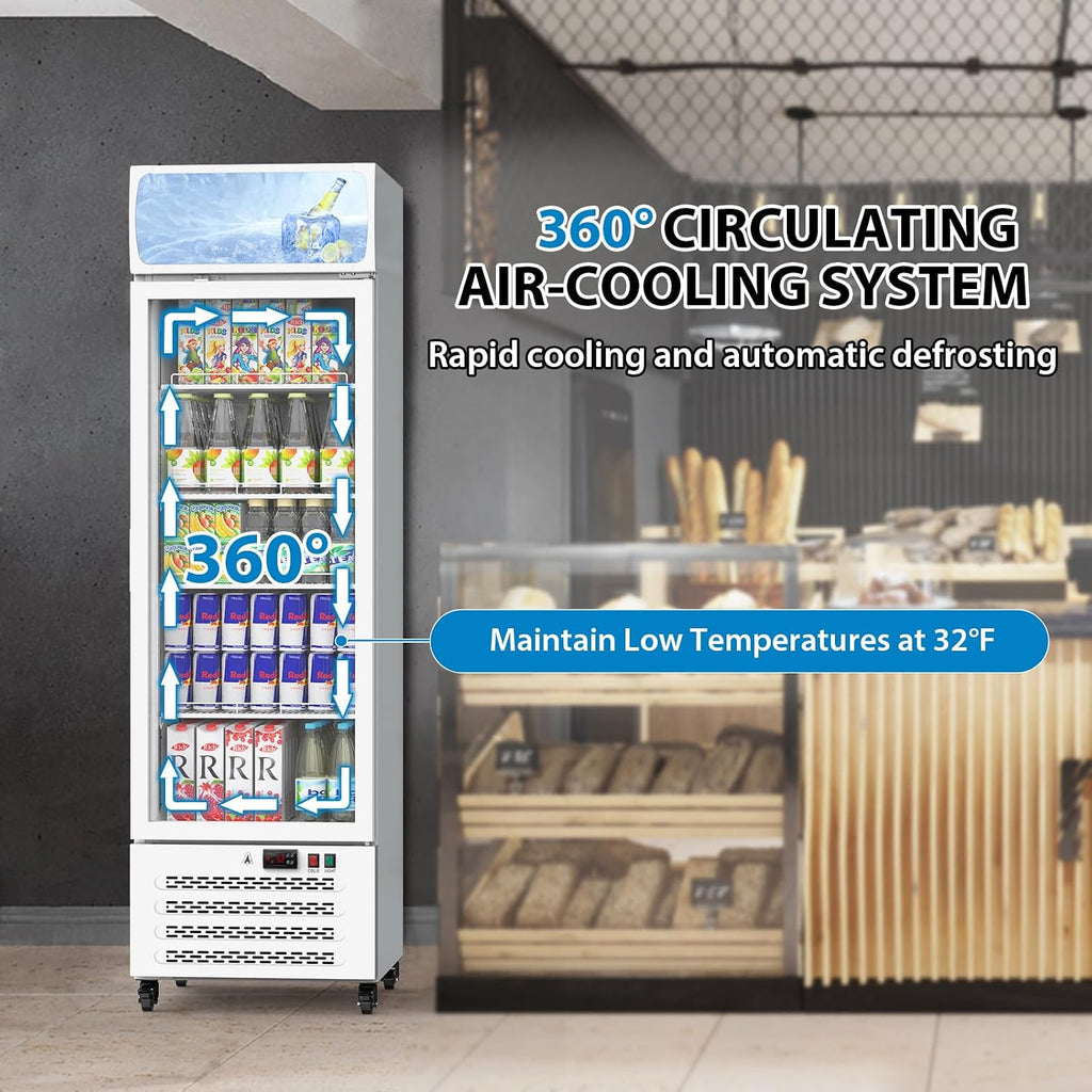 PeakPursuit Commercial Display Refrigerator, 11.3 Cu.Ft. Glass Door Beverage Refrigerator Upright Display Fridge With LED Light and Adjustable Shelves for Home Restaurant Grocery