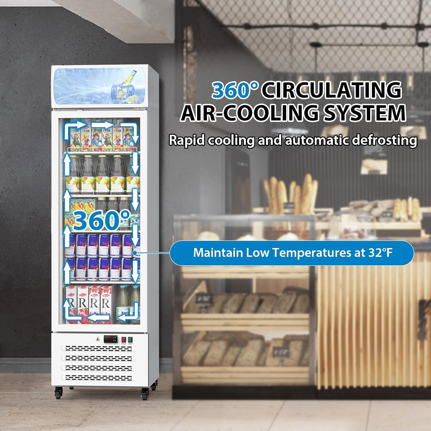 PeakPursuit Commercial Display Refrigerator, 11.3 Cu.Ft. Glass Door Beverage Refrigerator Upright Display Fridge With LED Light and Adjustable Shelves for Home Restaurant Grocery