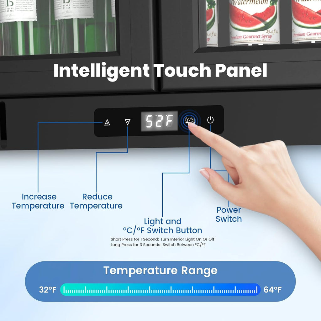 Back Bar Cooler with 2 Glass Doors, Under Counter Beverage Refrigerator, 7.3 Cu.Ft Commercial Display Bar Back Fridge Cooler for Beer & Soda