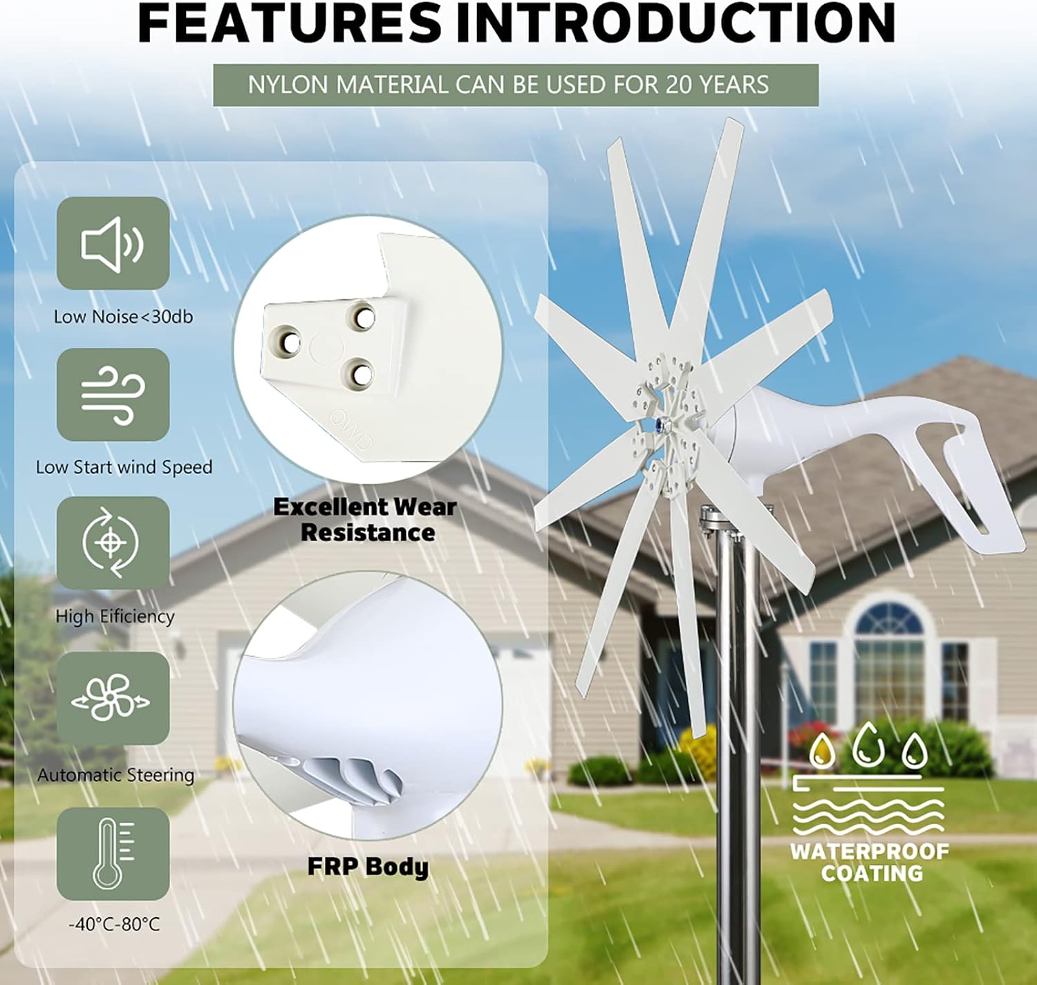 3000W-6000W Wind Turbine Generator, 110V/220V 8 Blades Alternator Three-Phase Vertical Axis Windmill with Mppt Controller