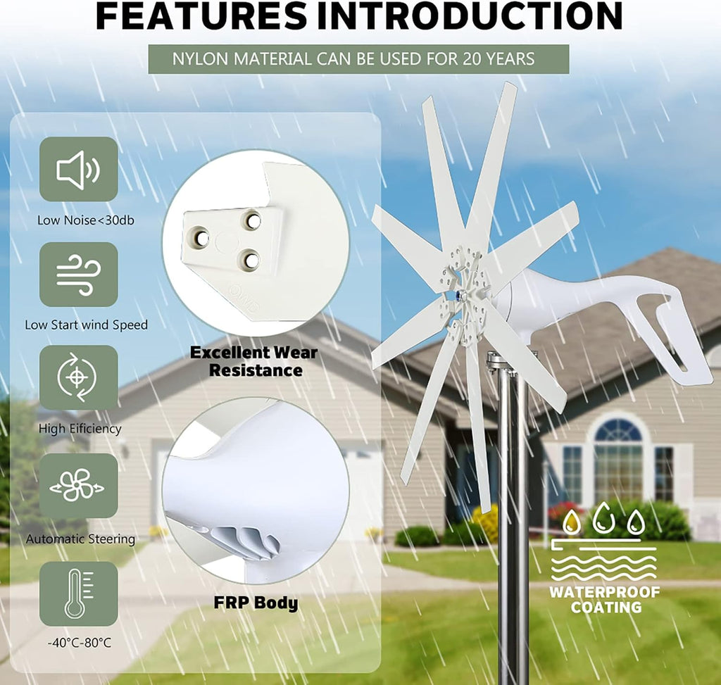 3000W-6000W Wind Turbine Generator, 110V/220V 8 Blades Alternator Three-Phase Vertical Axis Windmill with Mppt Controller