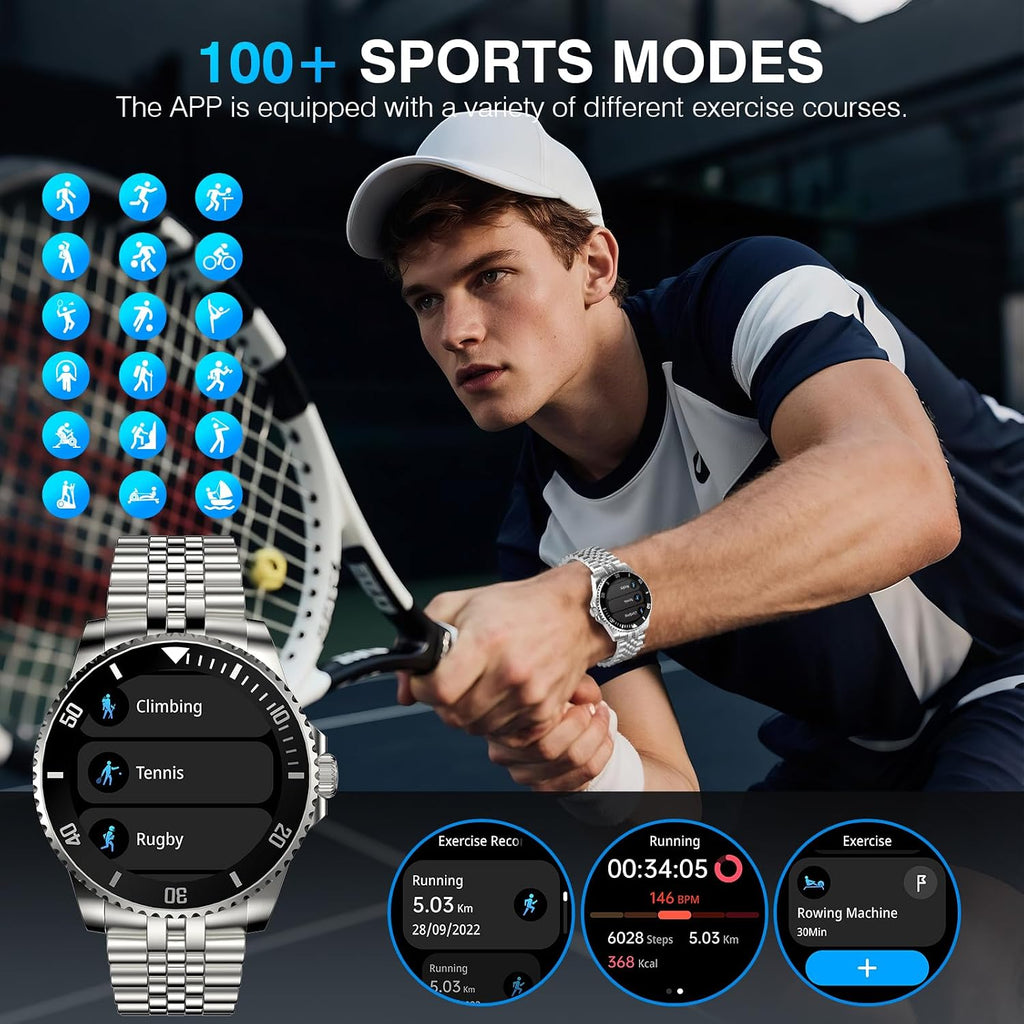 SOUYIE AI Smart Watch, DA GPT Waterproof Smartwatch, 1.19-inch AMOLED Display, 24/7 Heart Rate, Blood Oxygen, Blood Pressure, Sleep Monitor, 107 Sports Modes, Compatible Android and iOS Silver Black