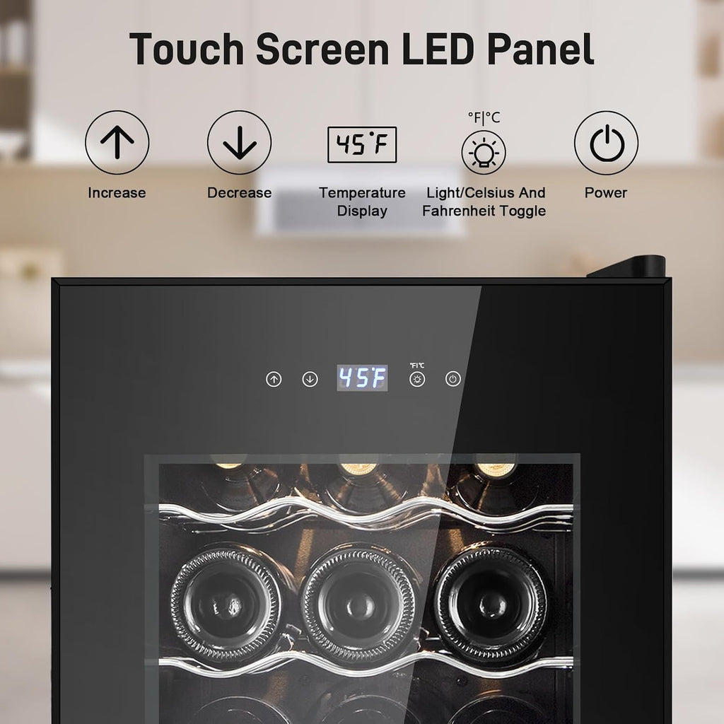Tylza 18 Bottles Wine Fridge, Wine Cellar with Powerful Compressor, LED Touchscreen, Low-E Tempered Glass Door, Lock, Wine Cooler Refrigerator for Red, White, Champagne or Sparkling Wine, Black