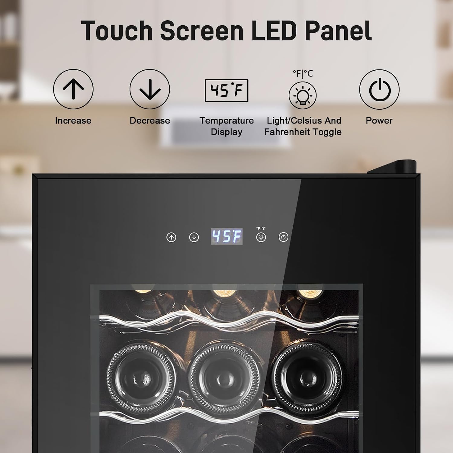 Tylza 18 Bottles Wine Fridge, Wine Cellar with Powerful Compressor, LED Touchscreen, Low-E Tempered Glass Door, Lock, Wine Cooler Refrigerator for Red, White, Champagne or Sparkling Wine, Black