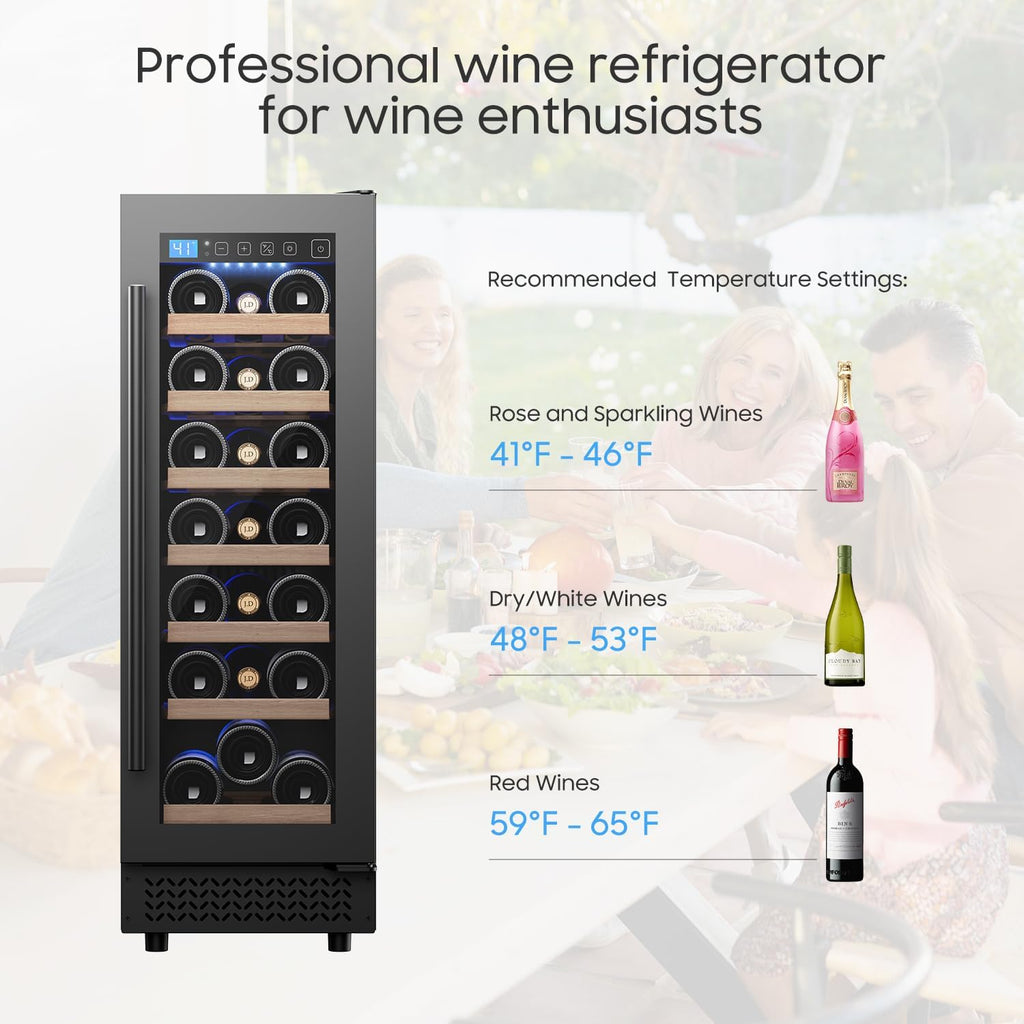 12' Wine Cooler Refrigerator 21 Bottle Wine Fridge Built-in or Freestanding with Double-Layer Tempered Glass Door Compressor quick cooling, Low Noise