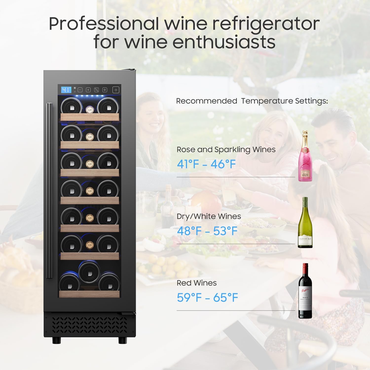 12' Wine Cooler Refrigerator 21 Bottle Wine Fridge Built-in or Freestanding with Double-Layer Tempered Glass Door Compressor quick cooling, Low Noise