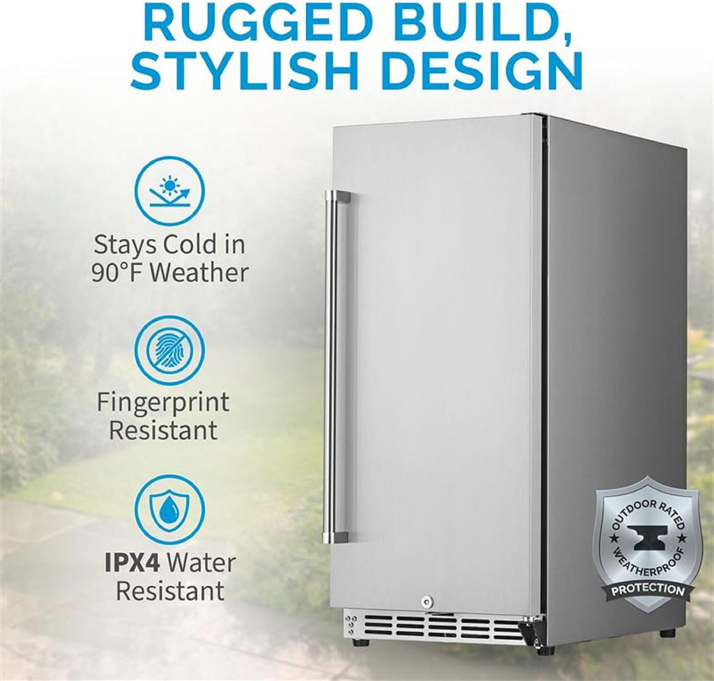 NewAir 15' Commercial Built-in or Under Counter Refrigerator | 3.2 Cu. Ft. Weatherproof Outdoor Fridge for Patio, Indoor & Commercial Use | Stainless Steel
