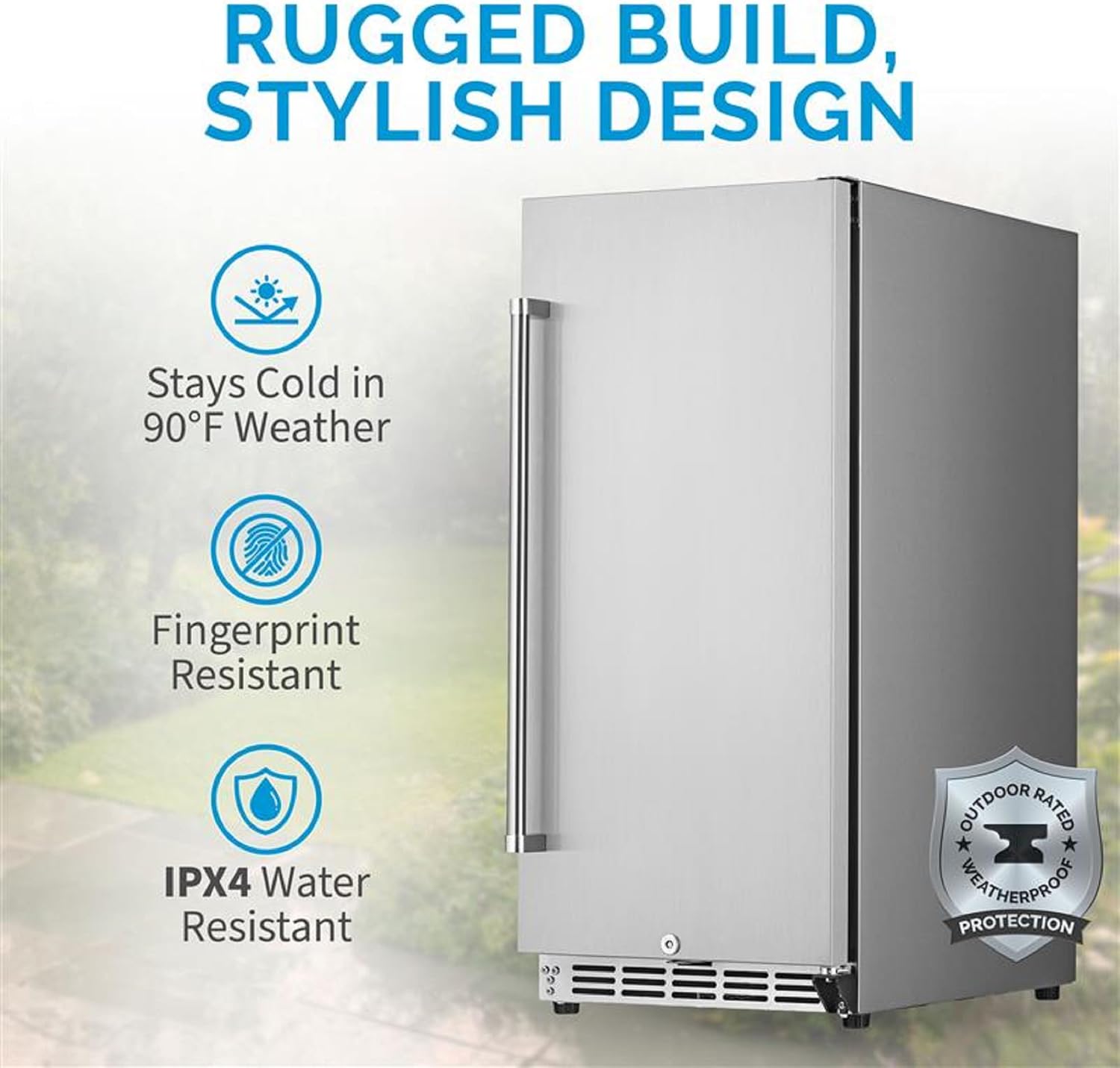 NewAir 15' Commercial Built-in or Under Counter Refrigerator | 3.2 Cu. Ft. Weatherproof Outdoor Fridge for Patio, Indoor & Commercial Use | Stainless Steel