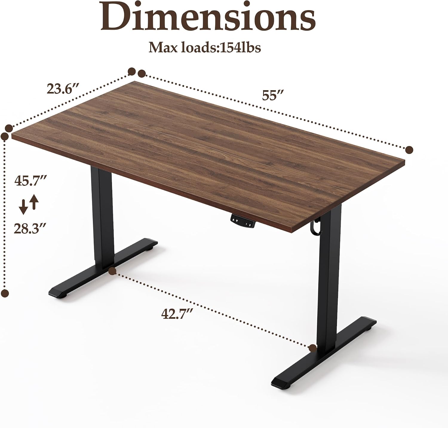 Klicelor 55 Inch Large Electric Standing Desk, Height Adjustable Office Desk, Sit Stand Up Computer Gaming Desk with Memory Preset, Two-Piece Desktop, Dark Walnut